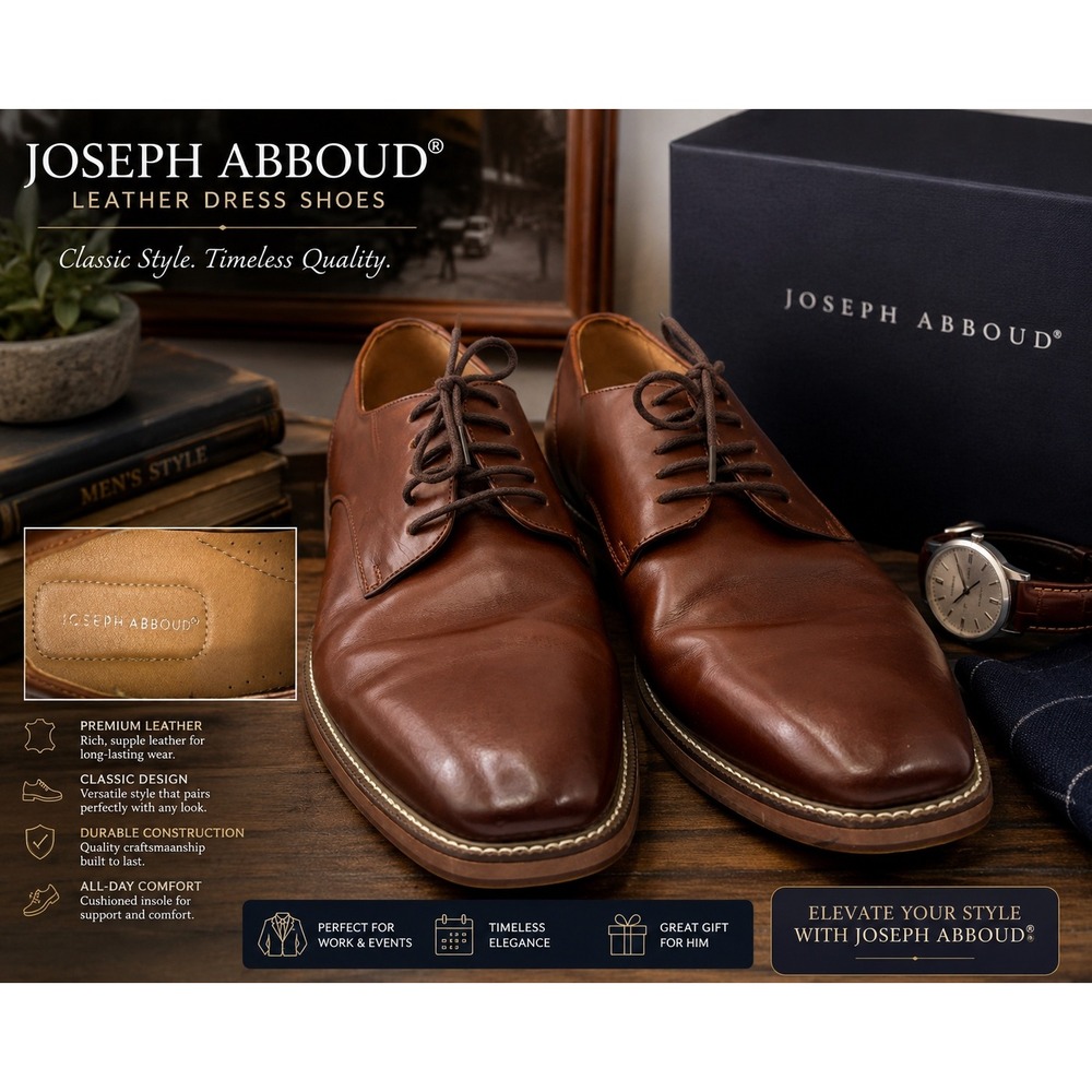Joseph Abboud Men's Brown Leather Derby Dress Shoes Oxford.Size 12-D